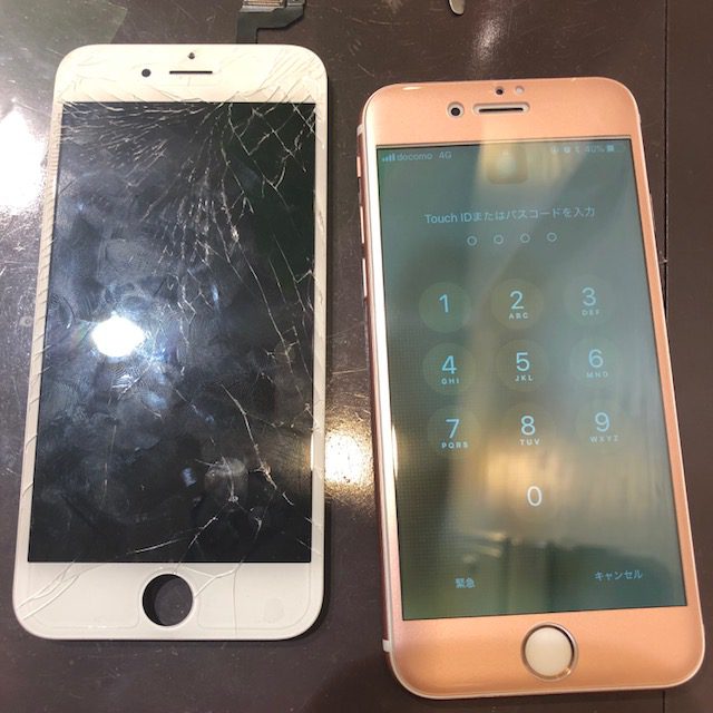 iphone6S画面修理｜ミシっと割れて、指をケガする前に画面交換で新品みたいにスッキリ修理♫＜尼崎市よりお越しのお客様＞