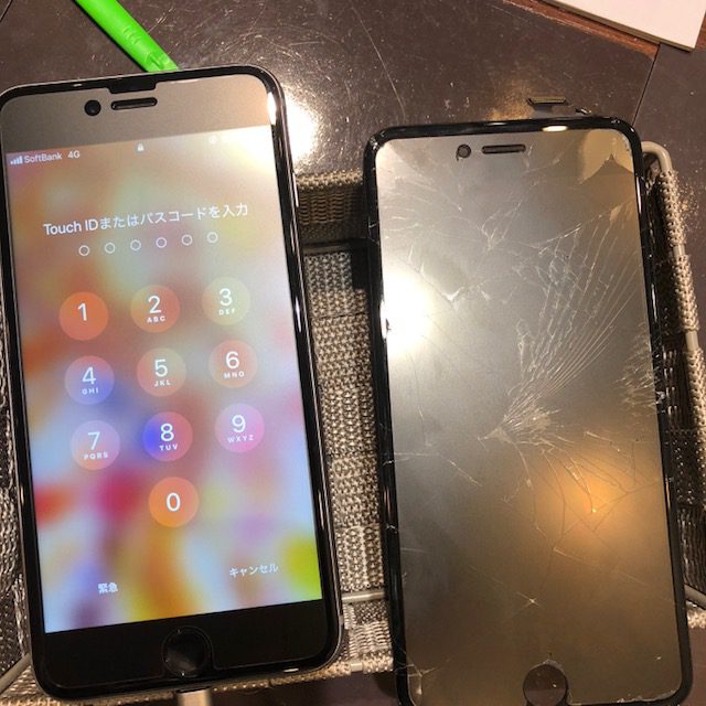 iPhone６S+画面交換｜強化ガラス貼ってたのに～(´;ω;｀)＜宝塚市よりお越しのお客様＞割れた画面の修理は３０分～！意外と気軽に即日修理♫