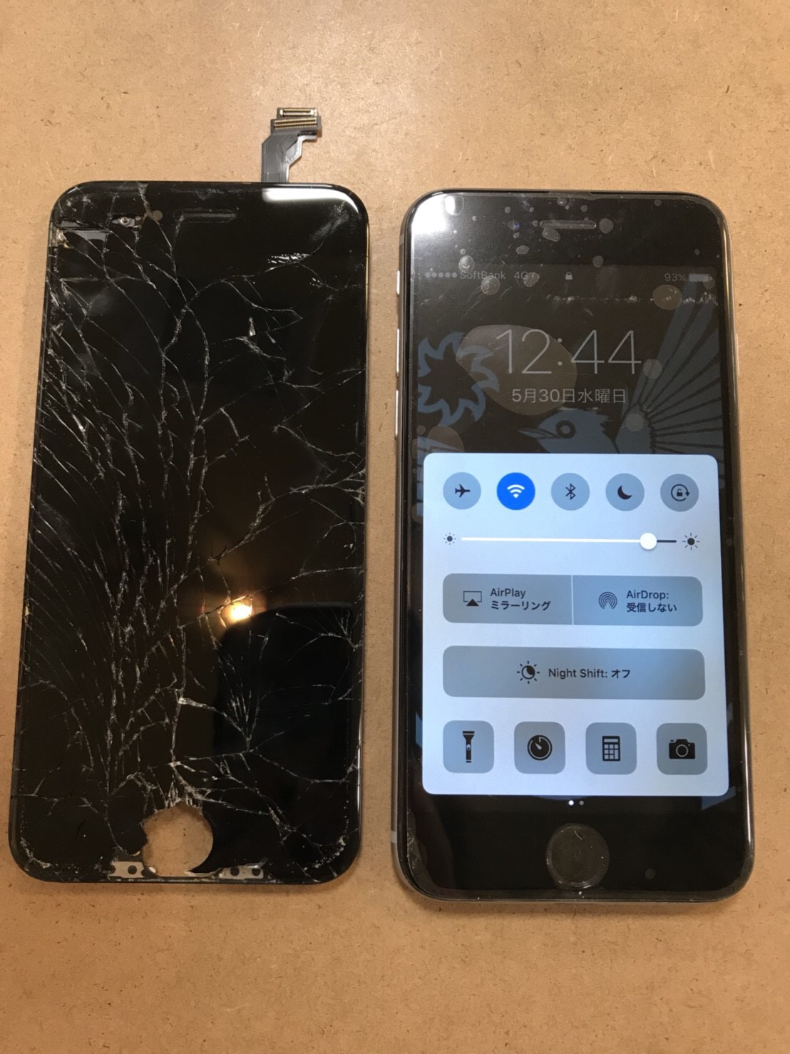 【伊丹店　修理速報アイフォン6画面修理】こんなにバキバキでも綺麗にな直るんですか？？(´･ω･lll)指にガラスが当たって痛い。。。全然問題ないですよ！！
