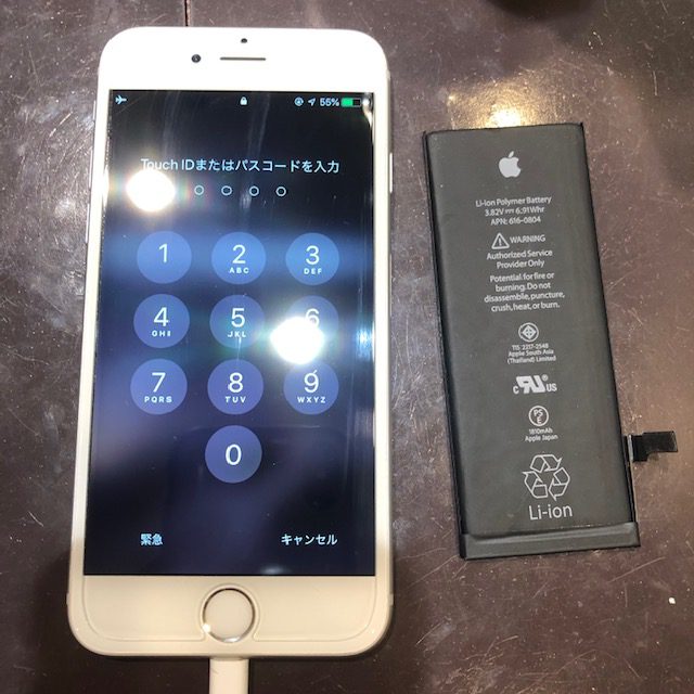 iphone6sのバッテリー交換もお任せください！！最短15分で修理完了！！川西市よりお越しのお客様にもご利用頂いております！！