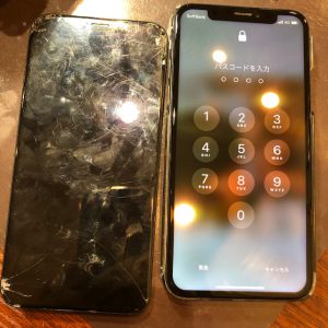iPhone　アイフォン　X　画面　液晶　パネル　ガラス　破損　割れ　修理　バキバキ　破損　交換　修理