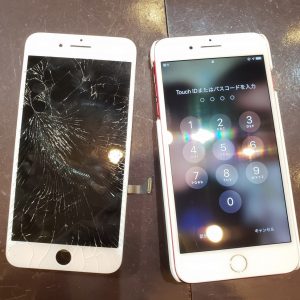 iPhone7+画面修理ガラスコーティング