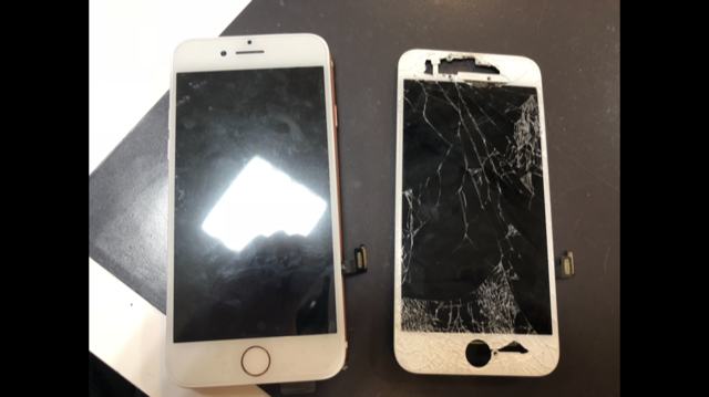iPhone7の画面修理！穴が開くほど割れてしまった画面もすっかり綺麗になりました(^^♪
